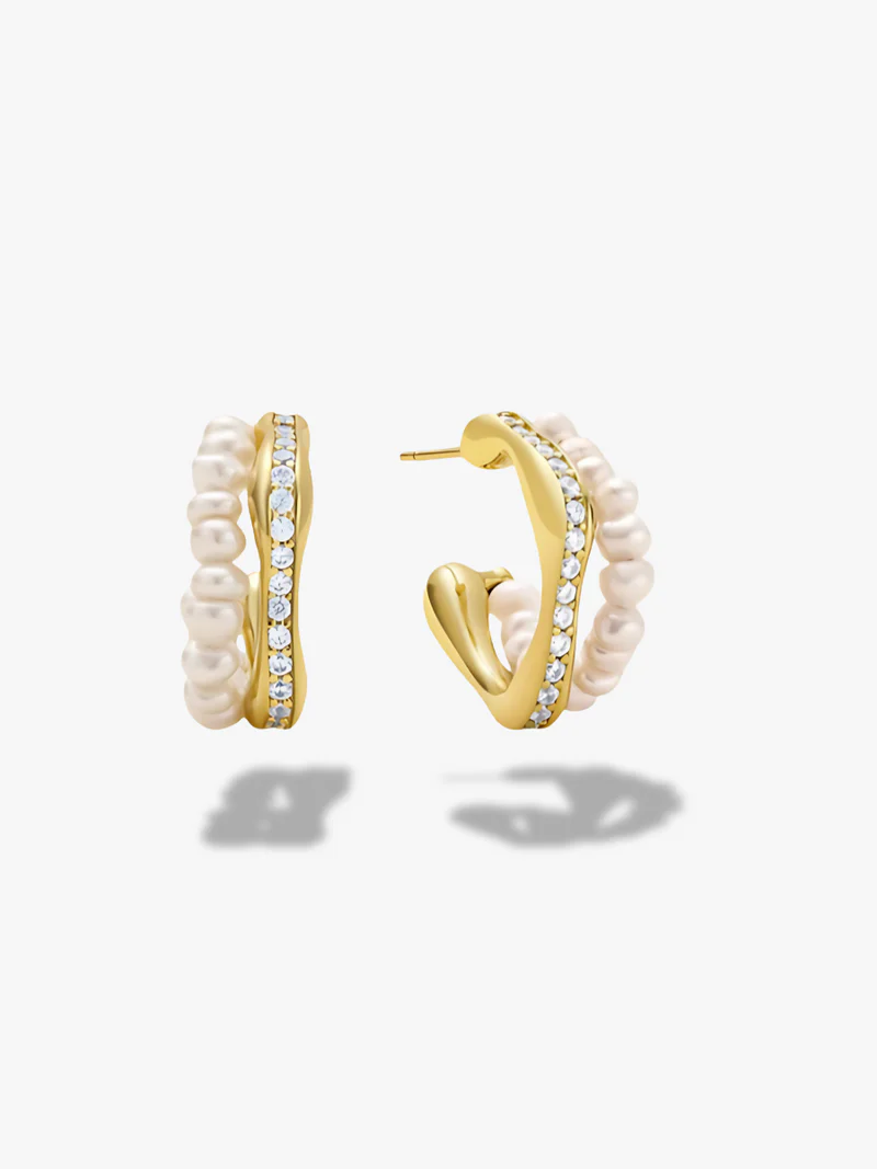 Pearl & Crystal Detail Hoop Earrings