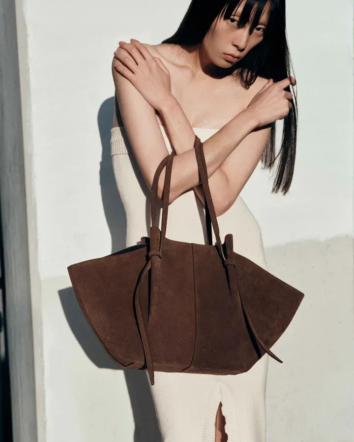 Oversized Suede Tote with Tie Detail